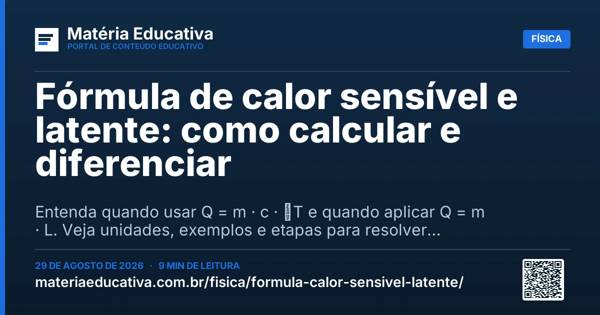 Resumo visual: Fórmula de calor sensível e latente: como calcular e diferenciar