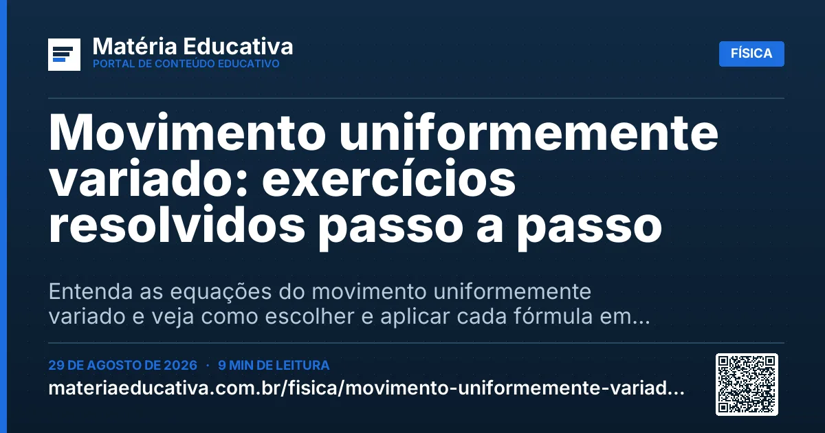 Resumo visual: Movimento uniformemente variado: exercícios resolvidos passo a passo