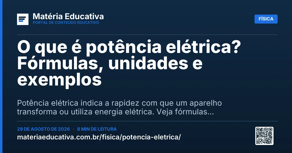 Resumo visual: O que é potência elétrica? Fórmulas, unidades e exemplos