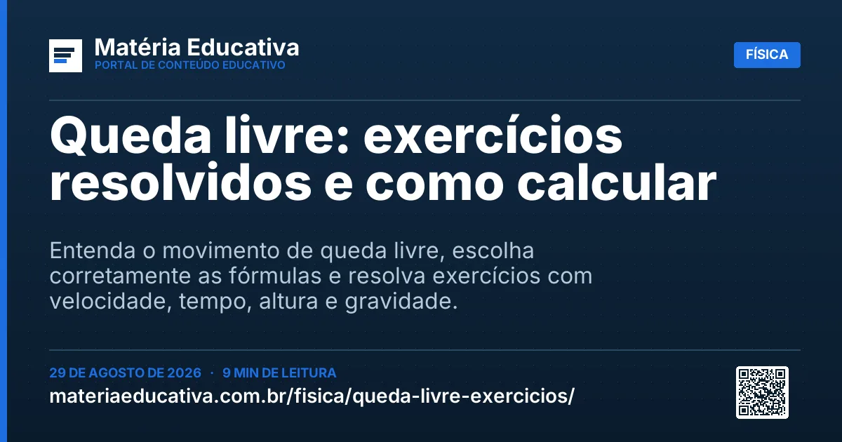 Resumo visual: Queda livre: exercícios resolvidos e como calcular