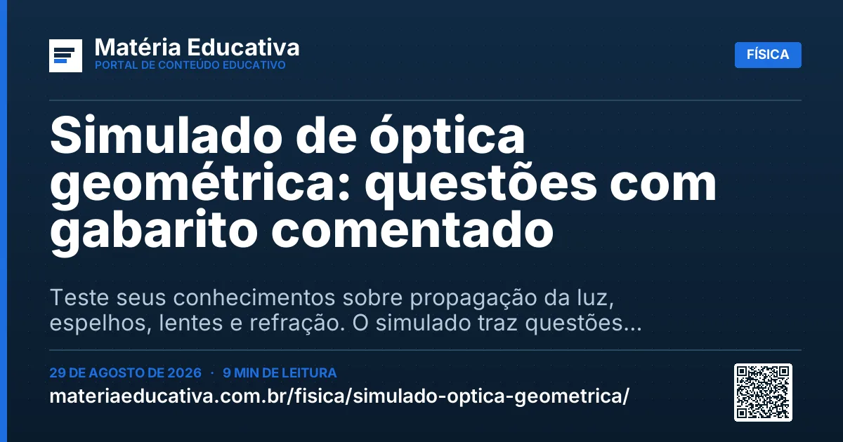 Resumo visual: Simulado de óptica geométrica: questões com gabarito comentado