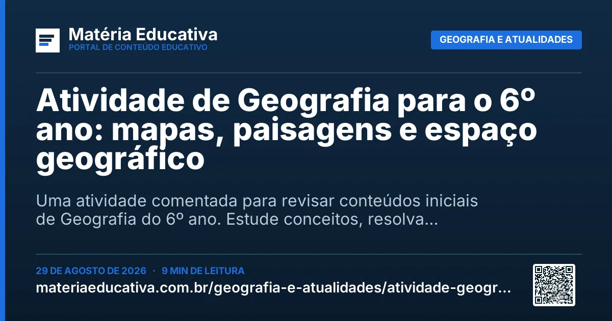 Resumo visual: Atividade de Geografia para o 6º ano: mapas, paisagens e espaço geográfico