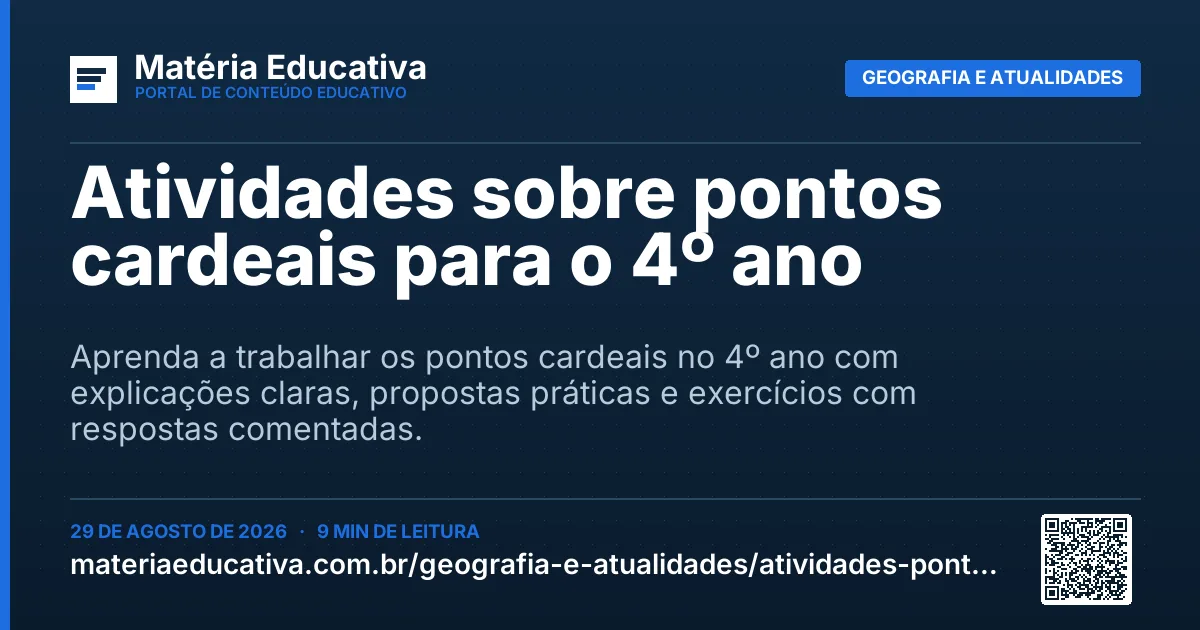 Resumo visual: Atividades sobre pontos cardeais para o 4º ano