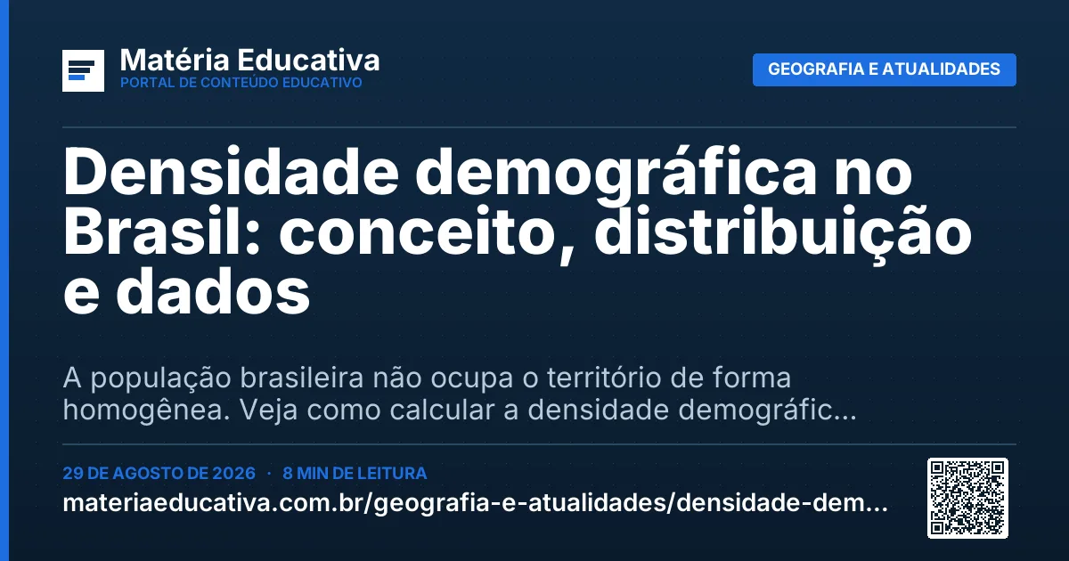 Resumo visual: Densidade demográfica no Brasil: conceito, distribuição e dados