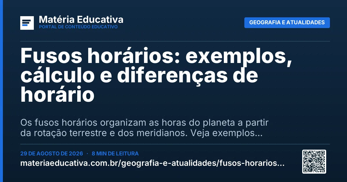 Resumo visual: Fusos horários: exemplos, cálculo e diferenças de horário