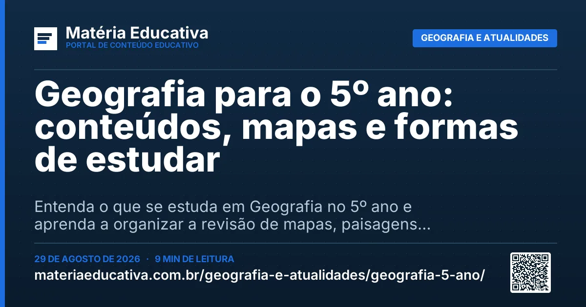Resumo visual: Geografia para o 5º ano: conteúdos, mapas e formas de estudar