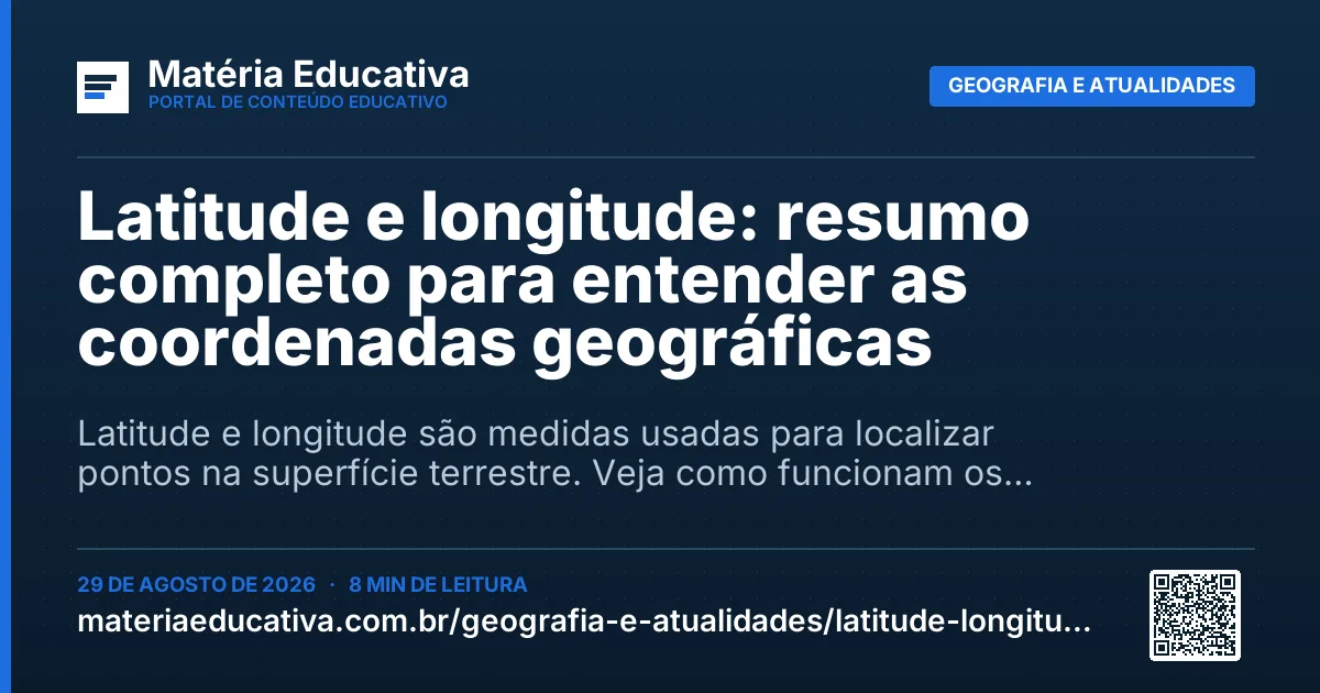 Resumo visual: Latitude e longitude: resumo completo para entender as coordenadas geográficas
