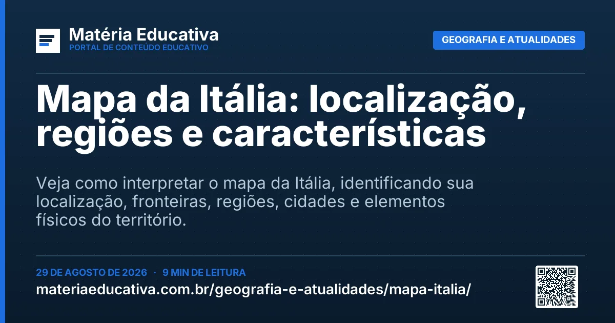 Resumo visual: Mapa da Itália: localização, regiões e características