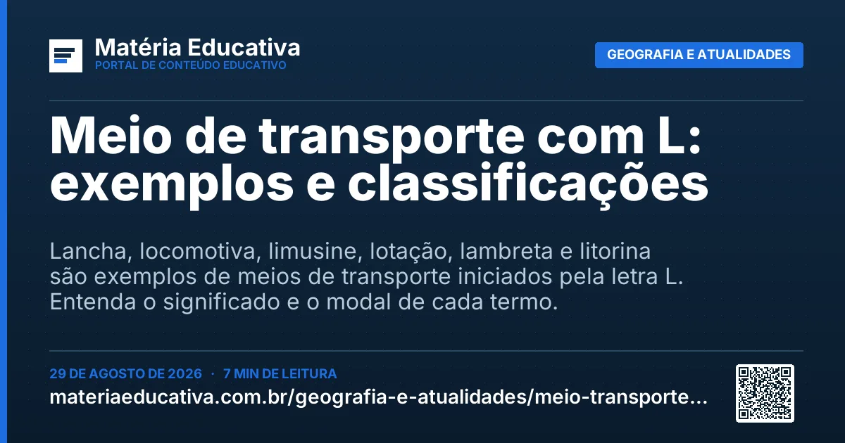 Resumo visual: Meio de transporte com L: exemplos e classificações