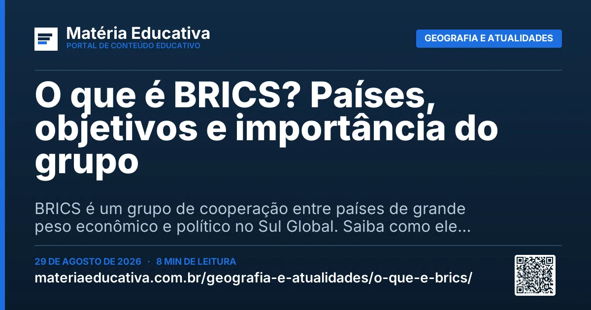 Resumo visual: O que é BRICS? Países, objetivos e importância do grupo