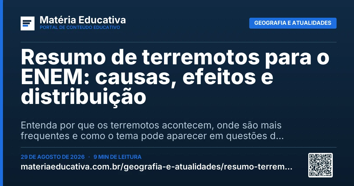 Resumo visual: Resumo de terremotos para o ENEM: causas, efeitos e distribuição