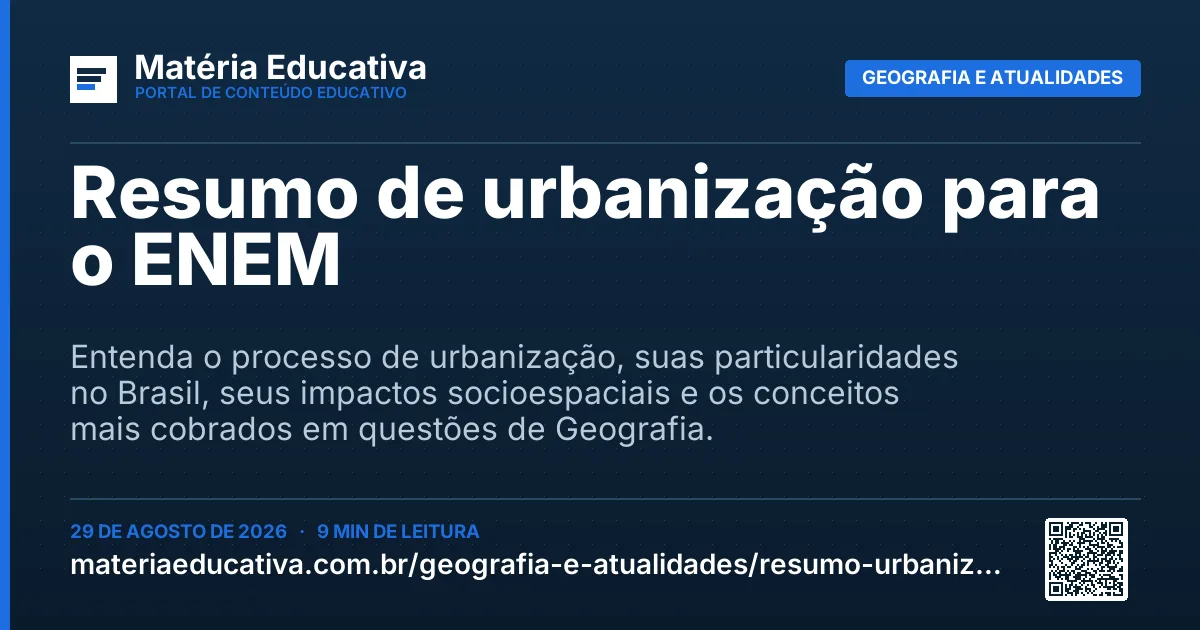 Resumo visual: Resumo de urbanização para o ENEM