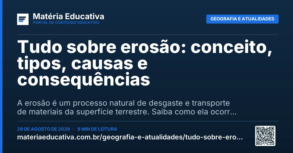 Resumo visual: Tudo sobre erosão: conceito, tipos, causas e consequências