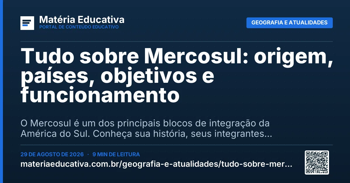 Resumo visual: Tudo sobre Mercosul: origem, países, objetivos e funcionamento
