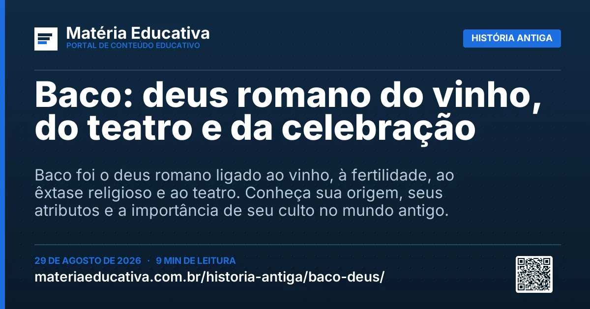 Resumo visual: Baco: deus romano do vinho, do teatro e da celebração