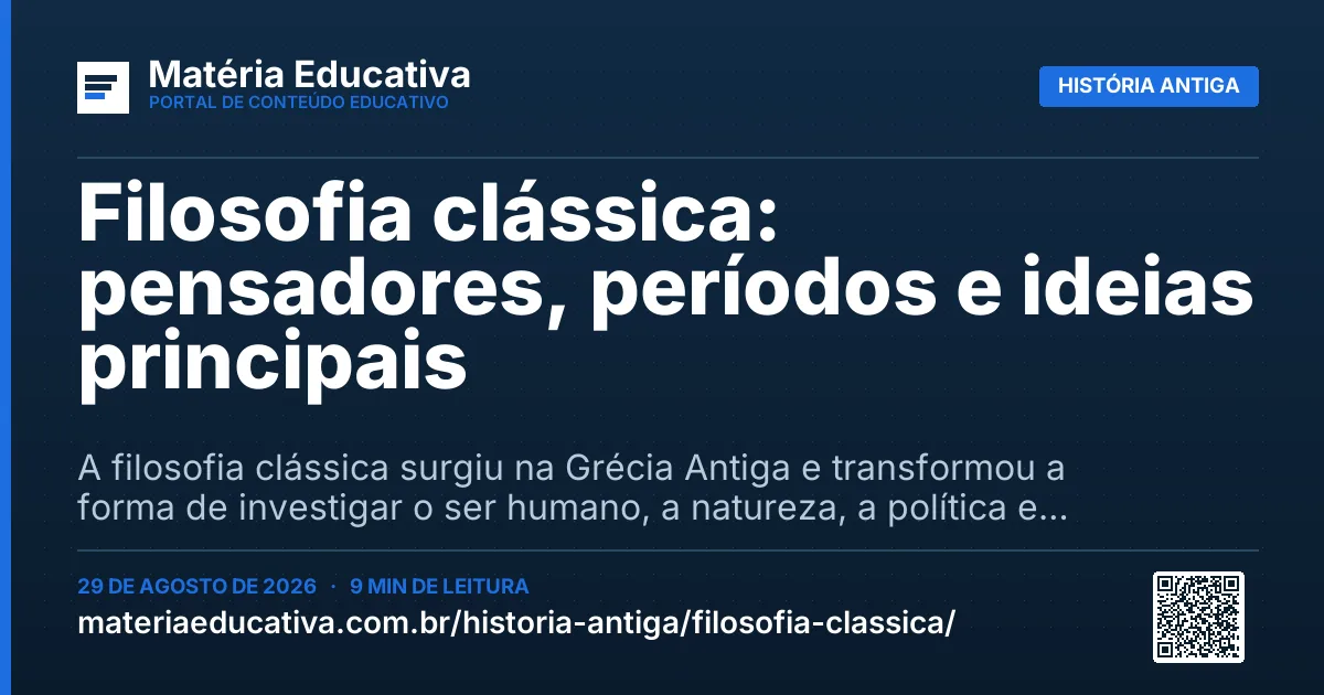 Resumo visual: Filosofia clássica: pensadores, períodos e ideias principais