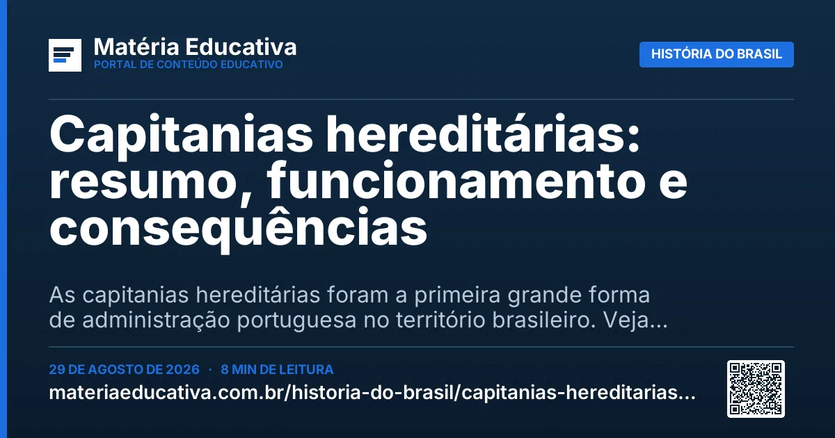 Resumo visual: Capitanias hereditárias: resumo, funcionamento e consequências