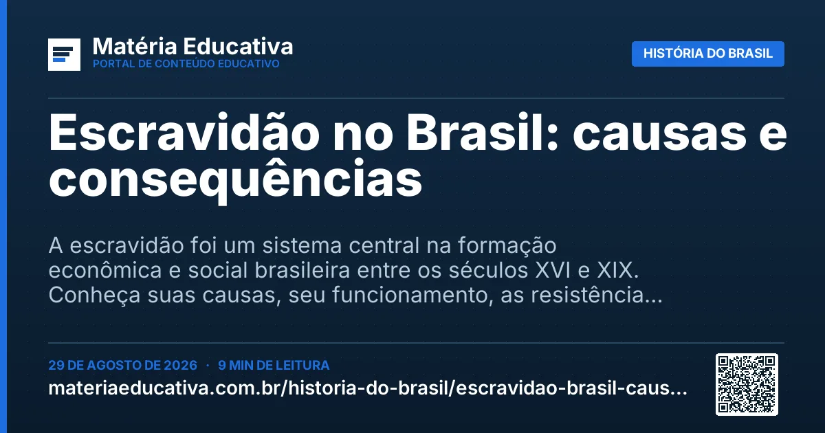 Resumo visual: Escravidão no Brasil: causas e consequências