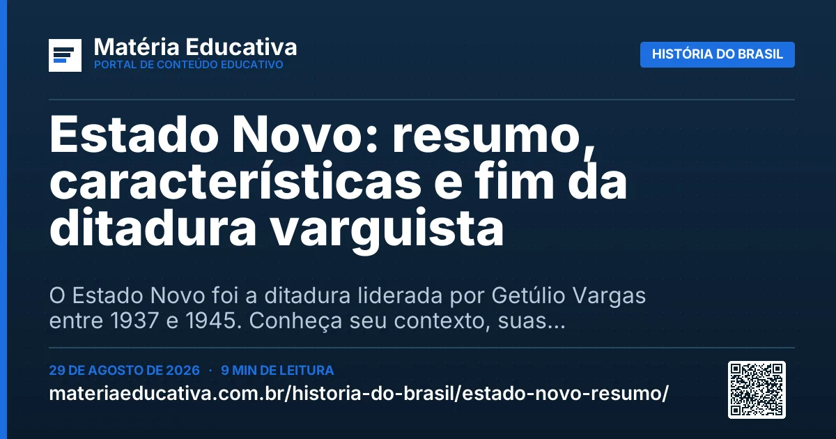 Resumo visual: Estado Novo: resumo, características e fim da ditadura varguista