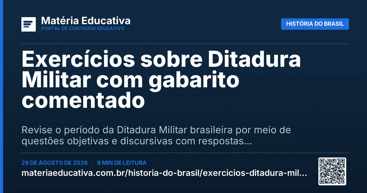 Resumo visual: Exercícios sobre Ditadura Militar com gabarito comentado