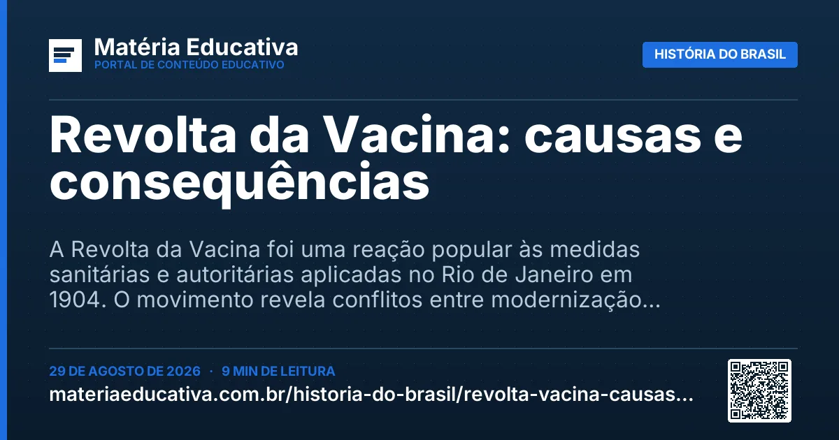 Resumo visual: Revolta da Vacina: causas e consequências