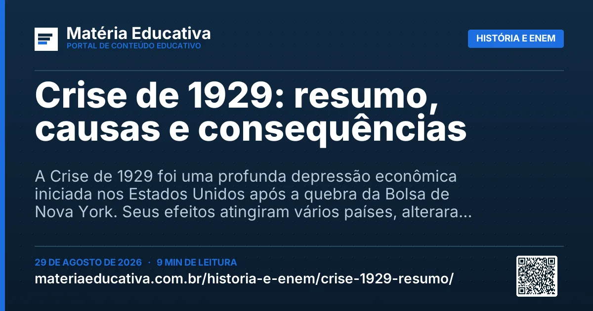 Resumo visual: Crise de 1929: resumo, causas e consequências