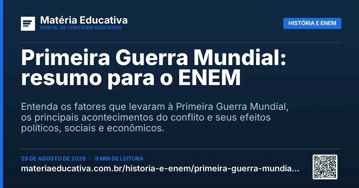 Resumo visual: Primeira Guerra Mundial: resumo para o ENEM