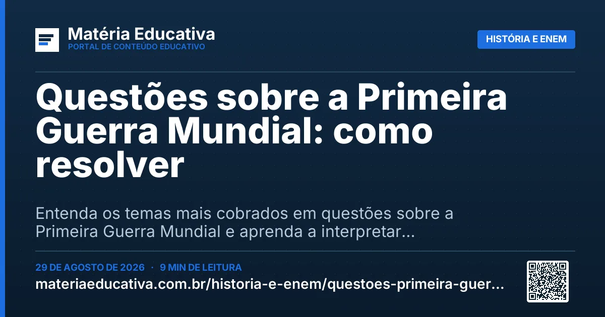 Resumo visual: Questões sobre a Primeira Guerra Mundial: como resolver
