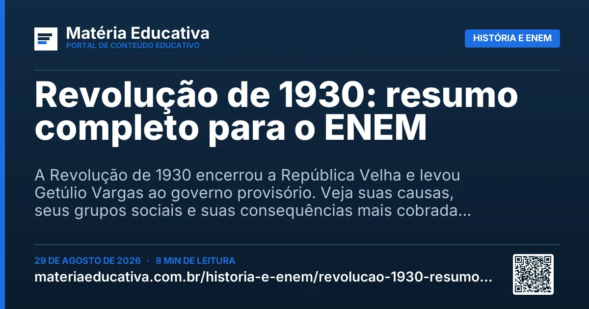 Resumo visual: Revolução de 1930: resumo completo para o ENEM