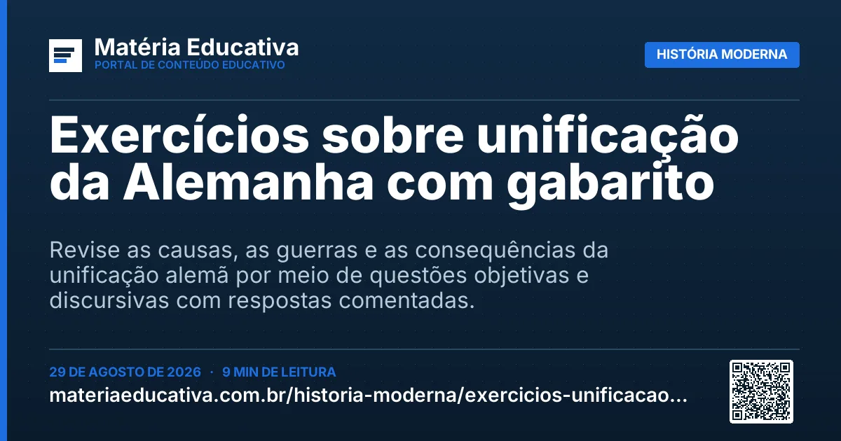 Resumo visual: Exercícios sobre unificação da Alemanha com gabarito