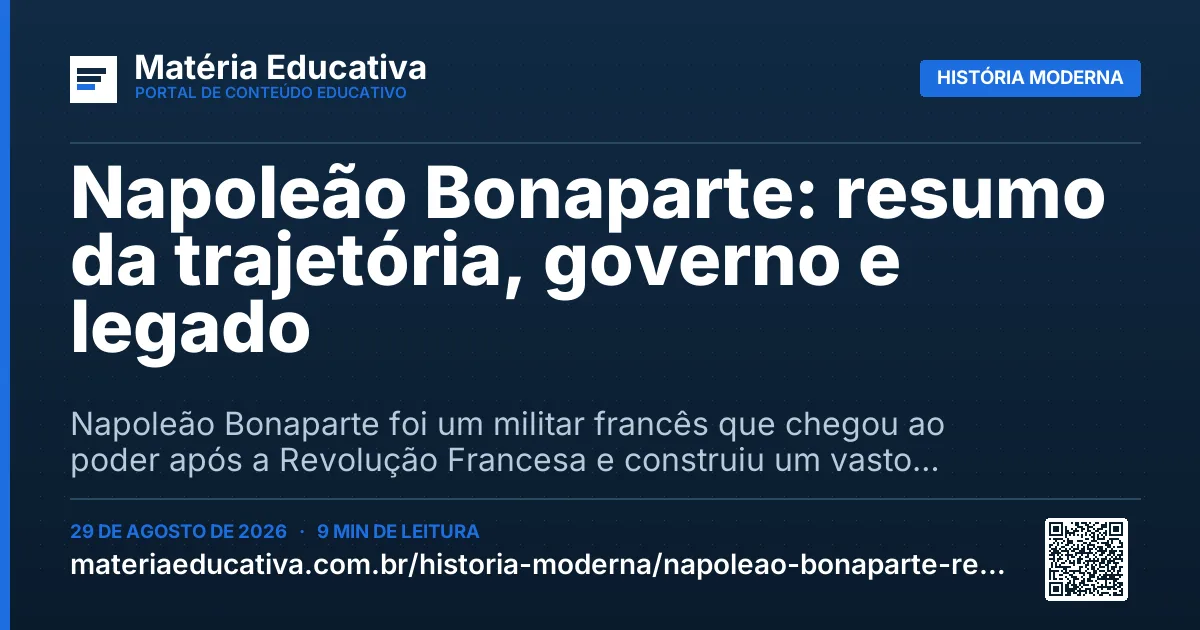 Resumo visual: Napoleão Bonaparte: resumo da trajetória, governo e legado