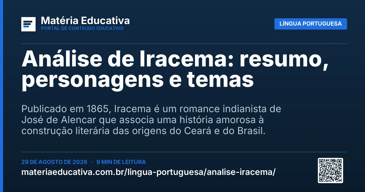 Resumo visual: Análise de Iracema: resumo, personagens e temas