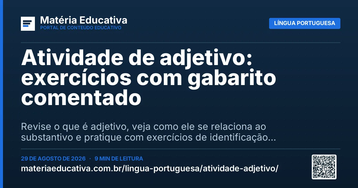 Resumo visual: Atividade de adjetivo: exercícios com gabarito comentado
