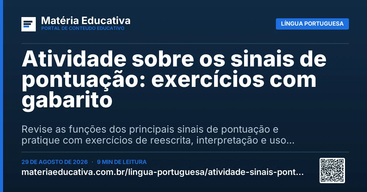 Resumo visual: Atividade sobre os sinais de pontuação: exercícios com gabarito