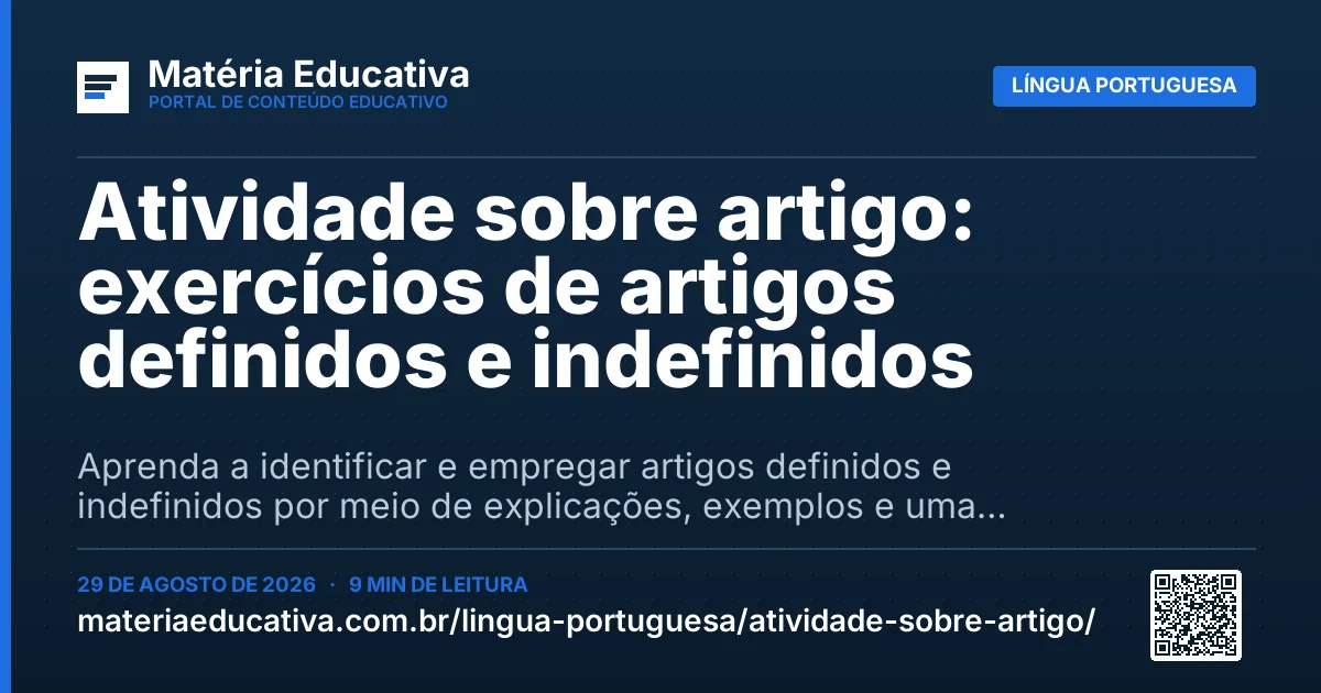 Resumo visual: Atividade sobre artigo: exercícios de artigos definidos e indefinidos