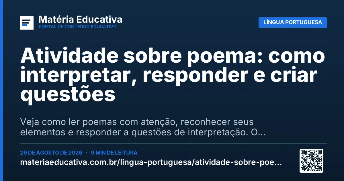 Resumo visual: Atividade sobre poema: como interpretar, responder e criar questões