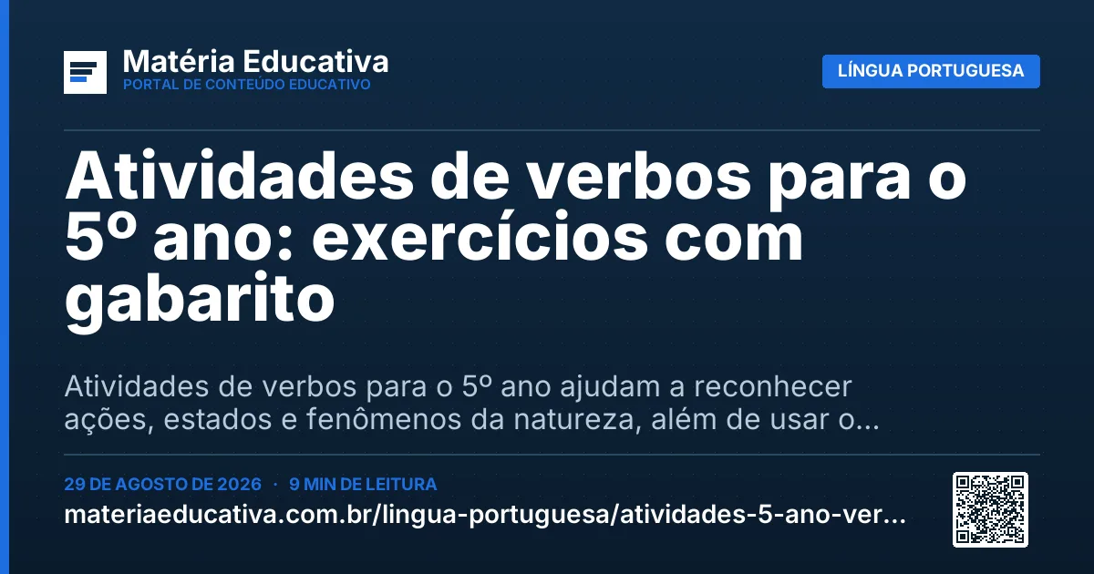 Resumo visual: Atividades de verbos para o 5º ano: exercícios com gabarito
