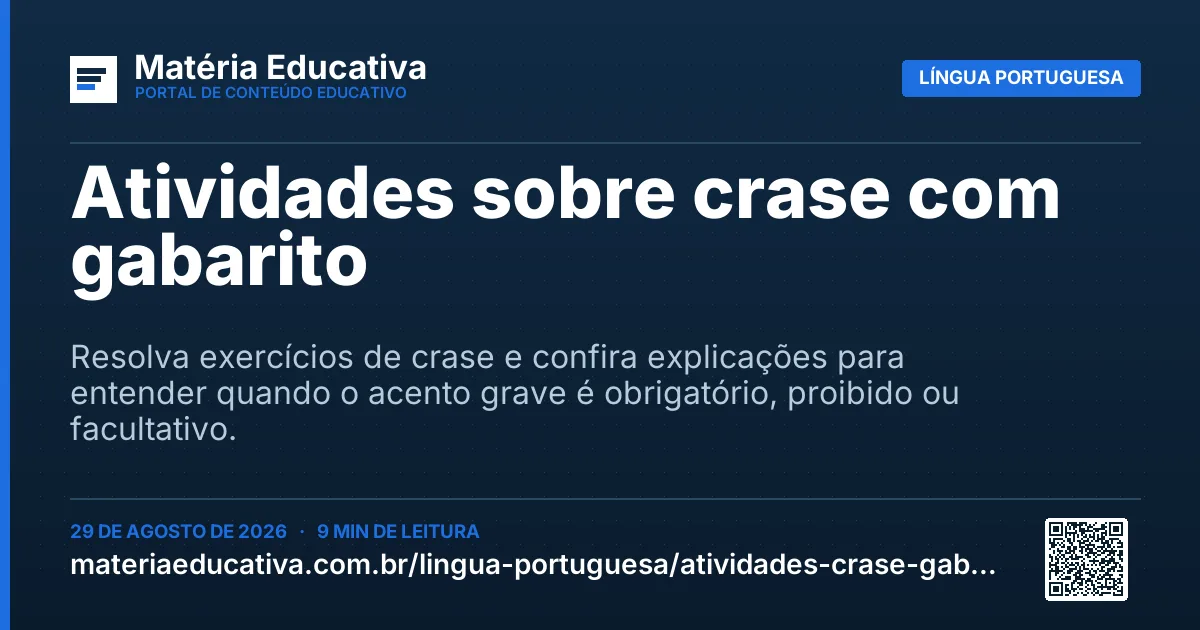 Resumo visual: Atividades sobre crase com gabarito