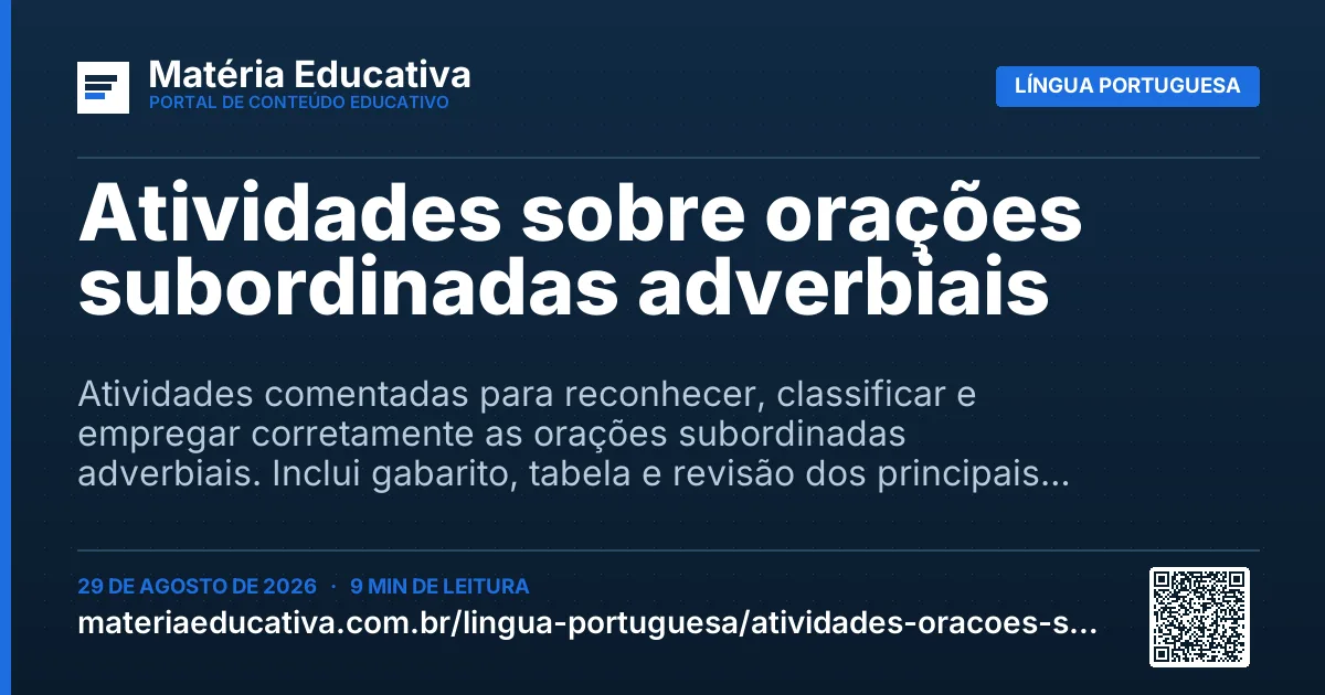 Resumo visual: Atividades sobre orações subordinadas adverbiais