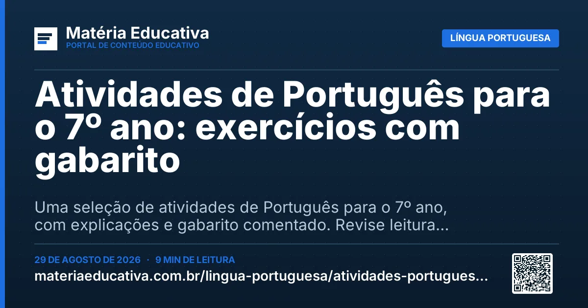 Resumo visual: Atividades de Português para o 7º ano: exercícios com gabarito