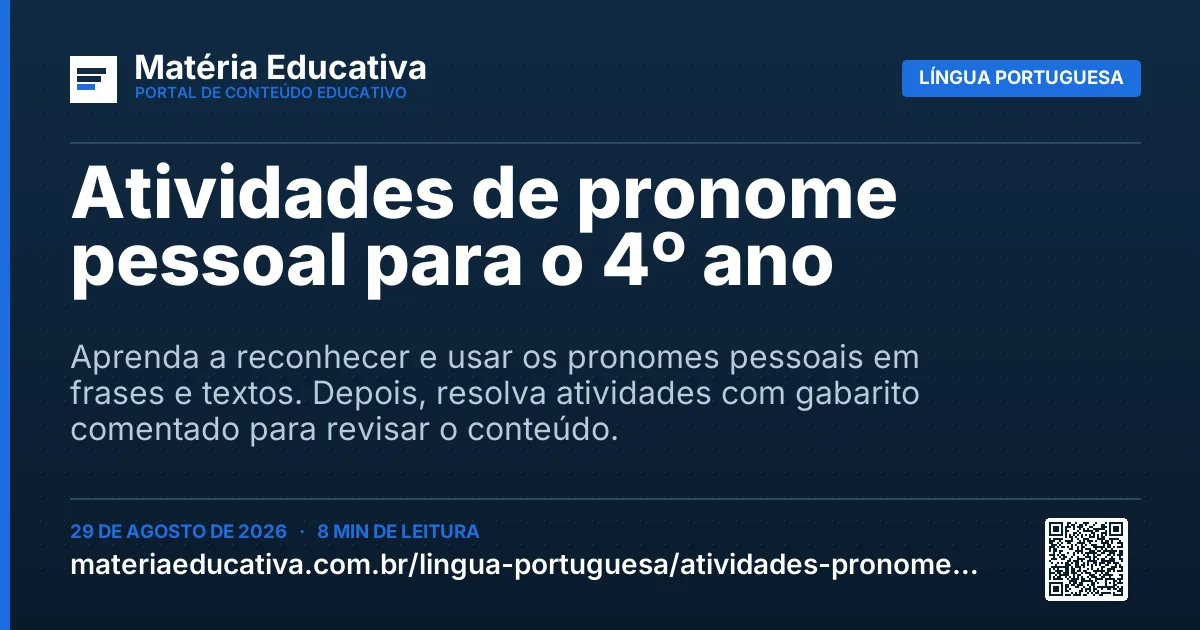 Resumo visual: Atividades de pronome pessoal para o 4º ano