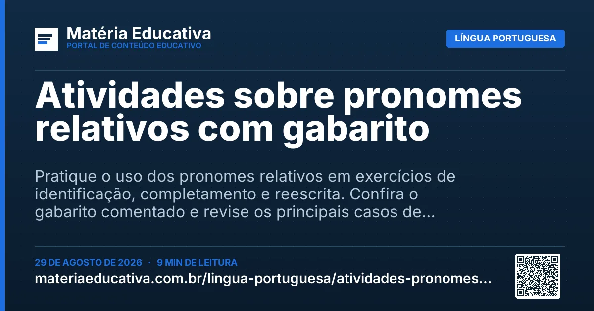 Resumo visual: Atividades sobre pronomes relativos com gabarito
