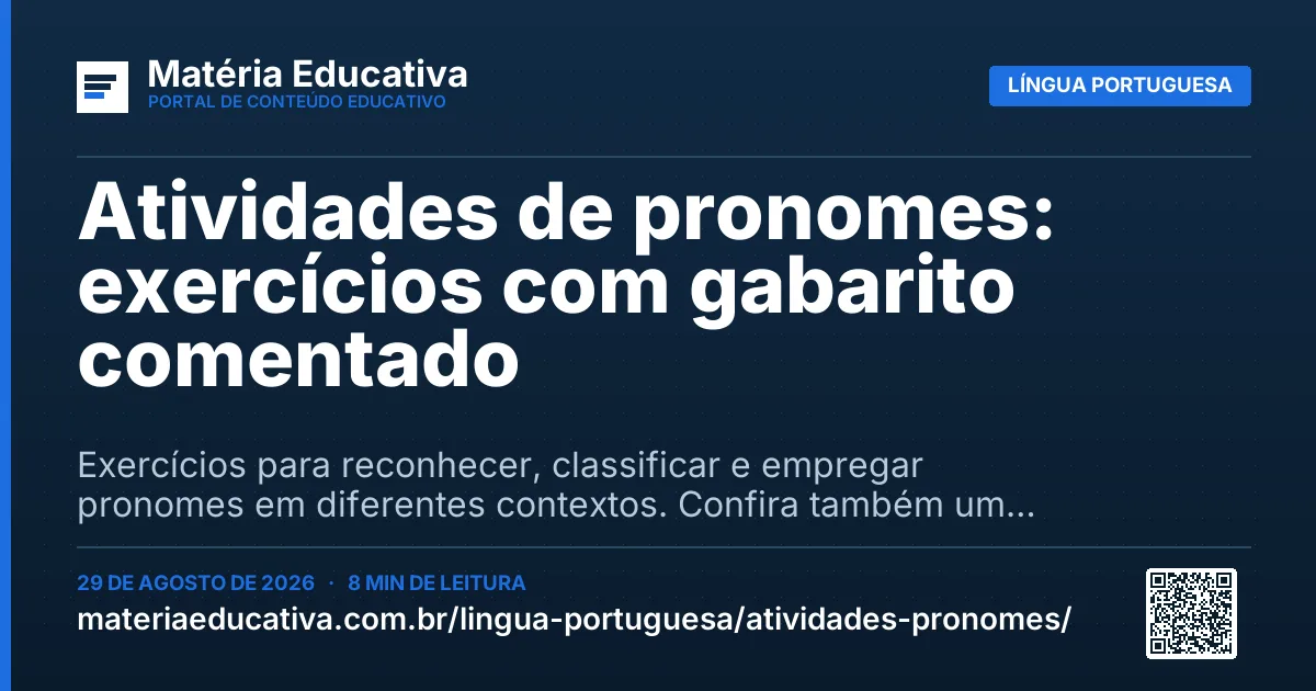 Resumo visual: Atividades de pronomes: exercícios com gabarito comentado