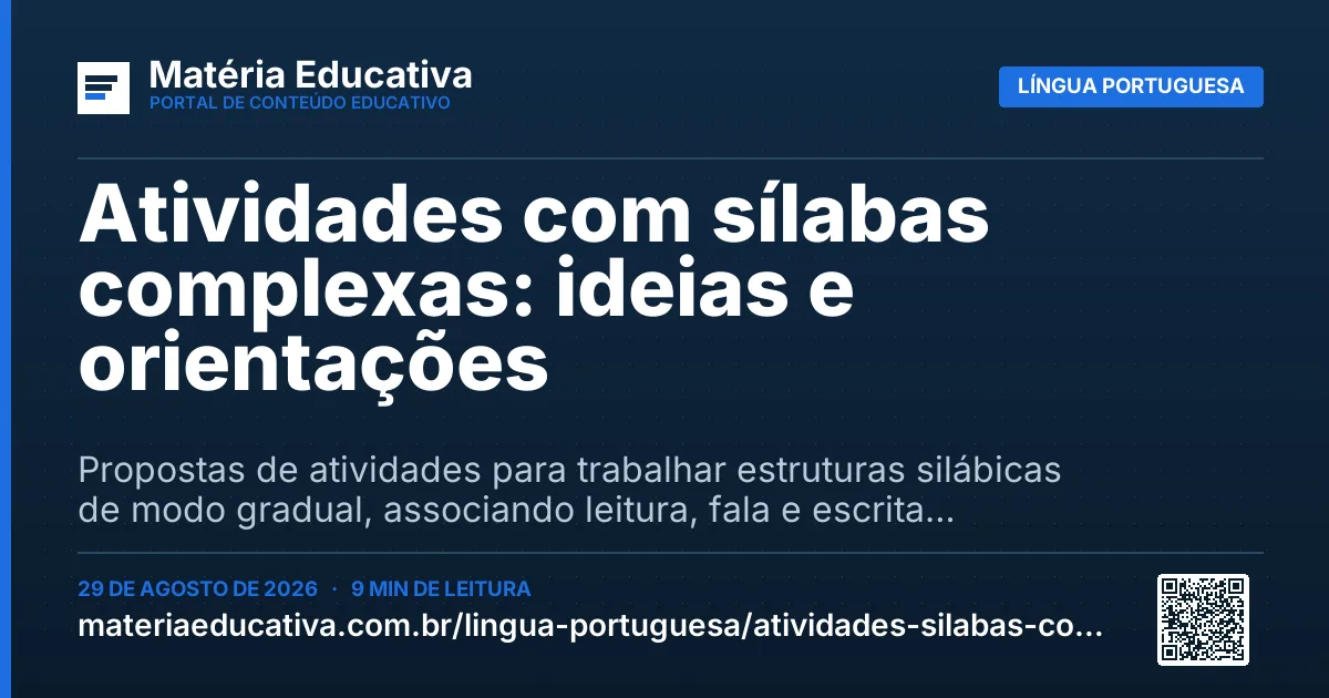Resumo visual: Atividades com sílabas complexas: ideias e orientações