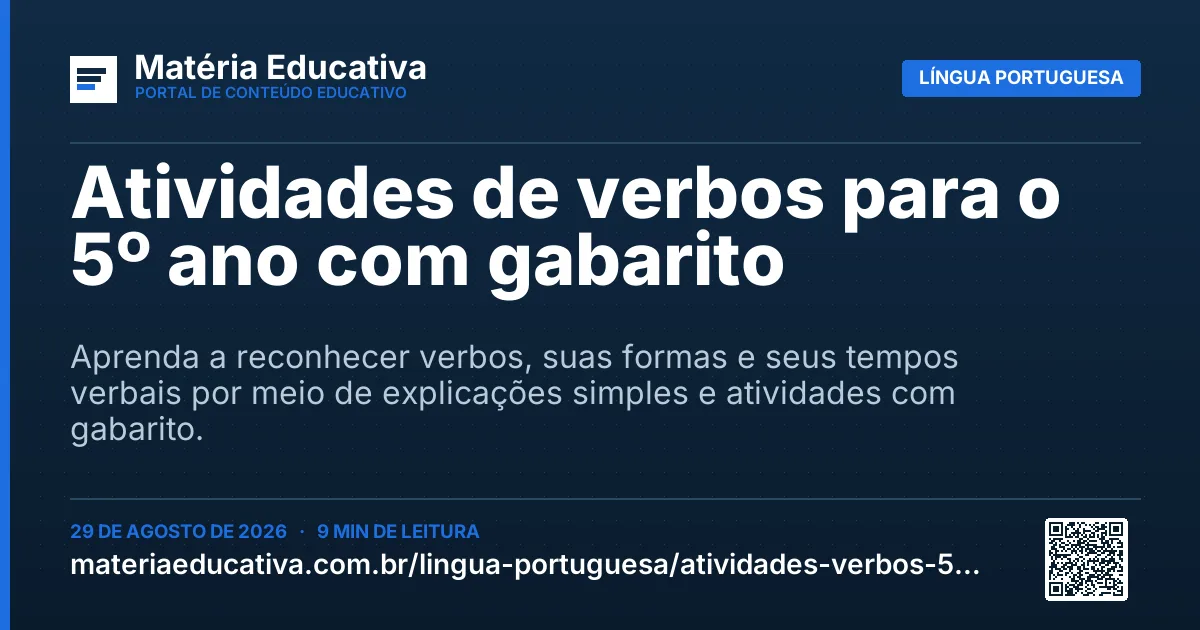 Resumo visual: Atividades de verbos para o 5º ano com gabarito