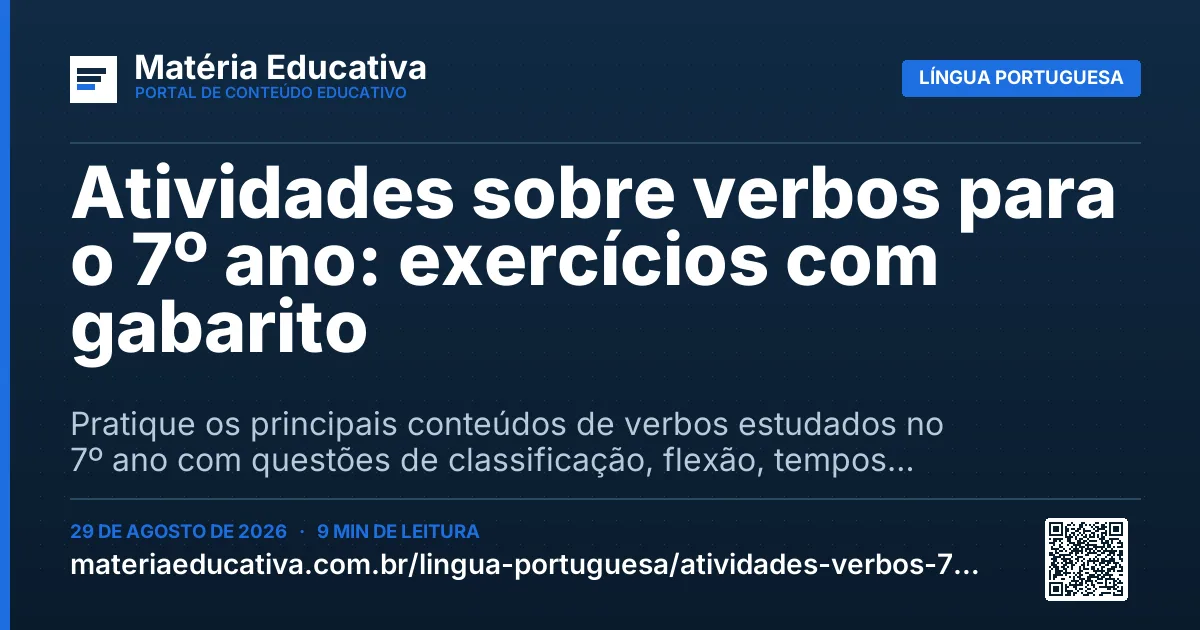 Resumo visual: Atividades sobre verbos para o 7º ano: exercícios com gabarito