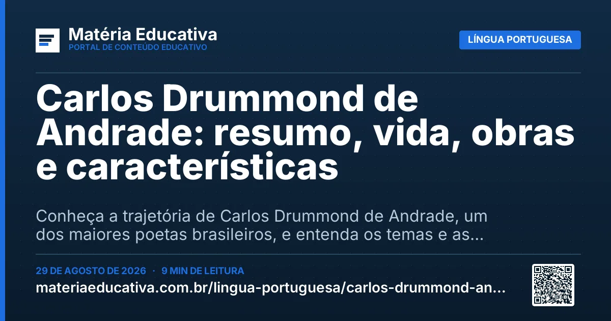 Resumo visual: Carlos Drummond de Andrade: resumo, vida, obras e características