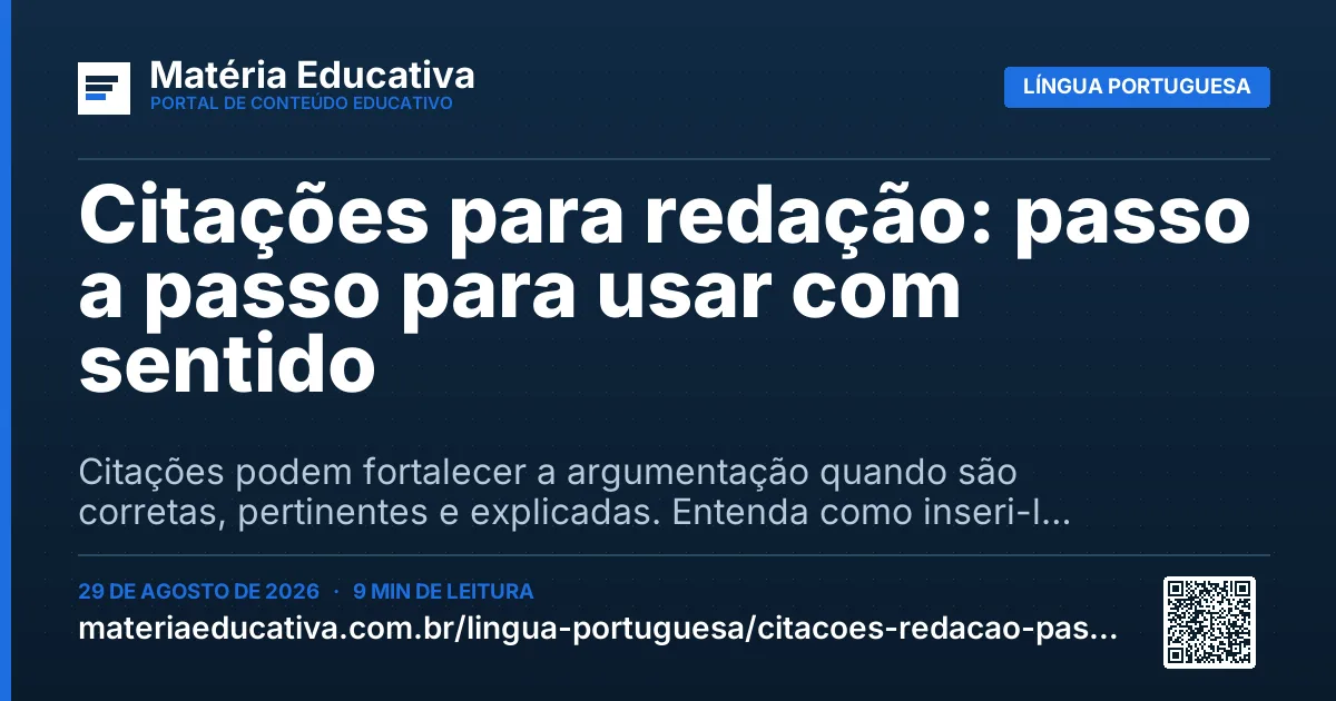 Resumo visual: Citações para redação: passo a passo para usar com sentido