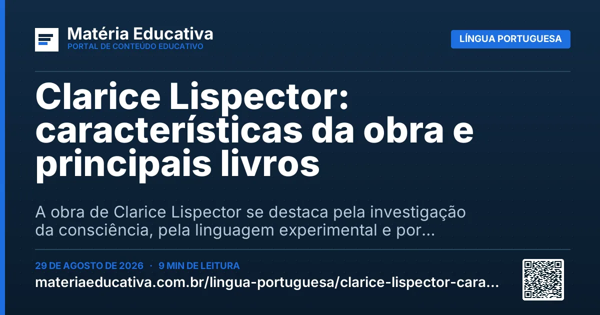 Resumo visual: Clarice Lispector: características da obra e principais livros
