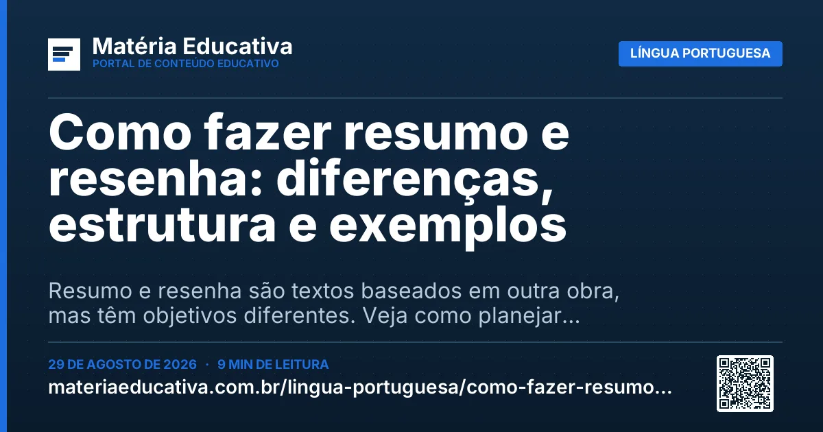 Resumo visual: Como fazer resumo e resenha: diferenças, estrutura e exemplos